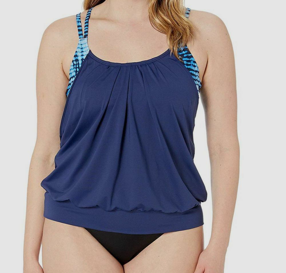$194 Speedo Women Blue Sleeveless Classic Stretch Blouson Tankini Top Size  16 27556290426 | eBay