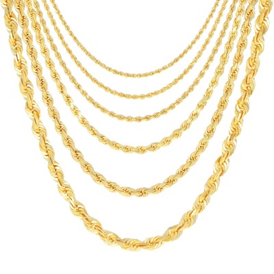 18k Yellow Gold Diamond Cut Rope Chain 2mm-5mm Necklace Mens Womens 16''- 28''