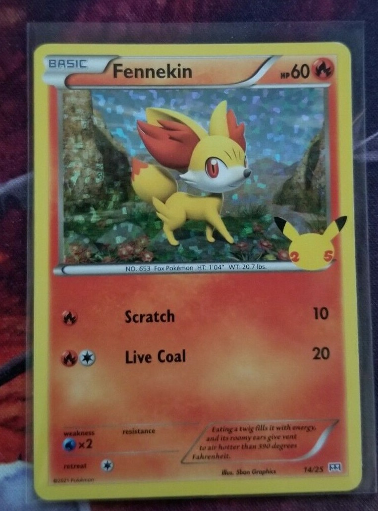 Pokemon Card Fennekin 14/25 HOLO 25th Anniversary McDonalds 2021 Pack Fresh