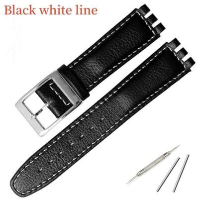 Ersatz für Swatch 17 mm echtes braunes schwarzes Leder Uhrenarmband Armband