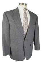 Lands End Mens Grey 2 Btn Wool Lambswool Blend Tweed Blazer 44R
