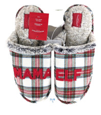 Wondershop Christmas Mama Elf Plaid Faux Fur Bedroom Xmas Slippers Size L 9/10