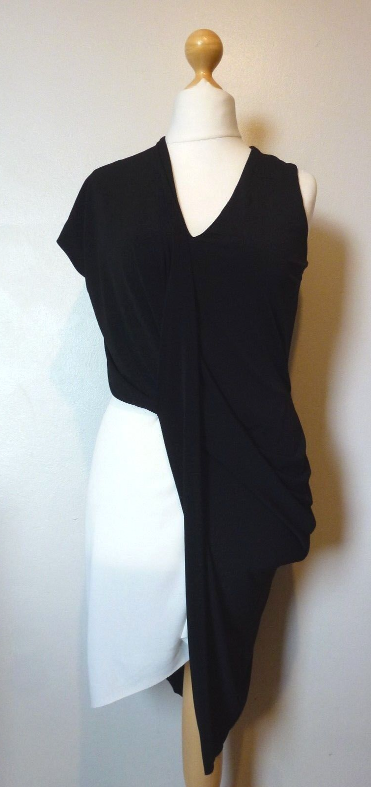 Zara Draped Asymmetrical Dress Colour Block 10 Uk BNWT RRP €39.95 Black/White
