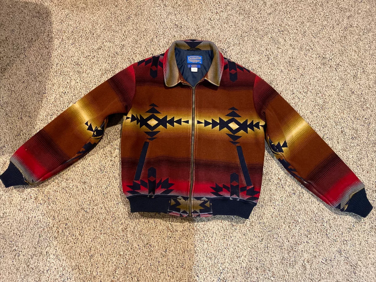 Vintage Pendleton High Grade Wool Bomber Jacket Native American Pattern USA Sz L