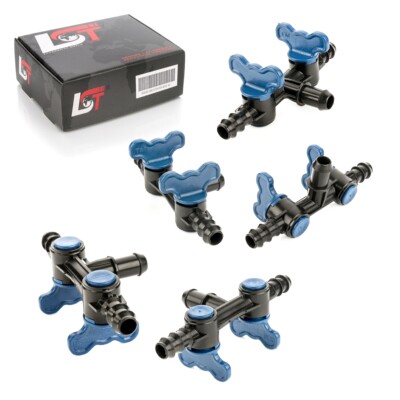 5x Doppel Absperrhahn Bewässerungssystem T-Stück Schlauchkupplung Ø 16x16x16 mm