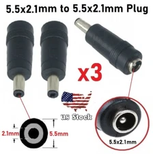 x3 Copper DC Power Connector 5.5mmx2.1mm Female to 5.5mmx2.1mm Male Adapter (C)