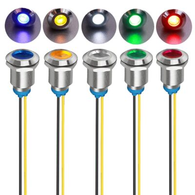 5Pcs 12mm 110V-220VAC LED Metal Indicator Light Waterproof Signal Lamp Green/...