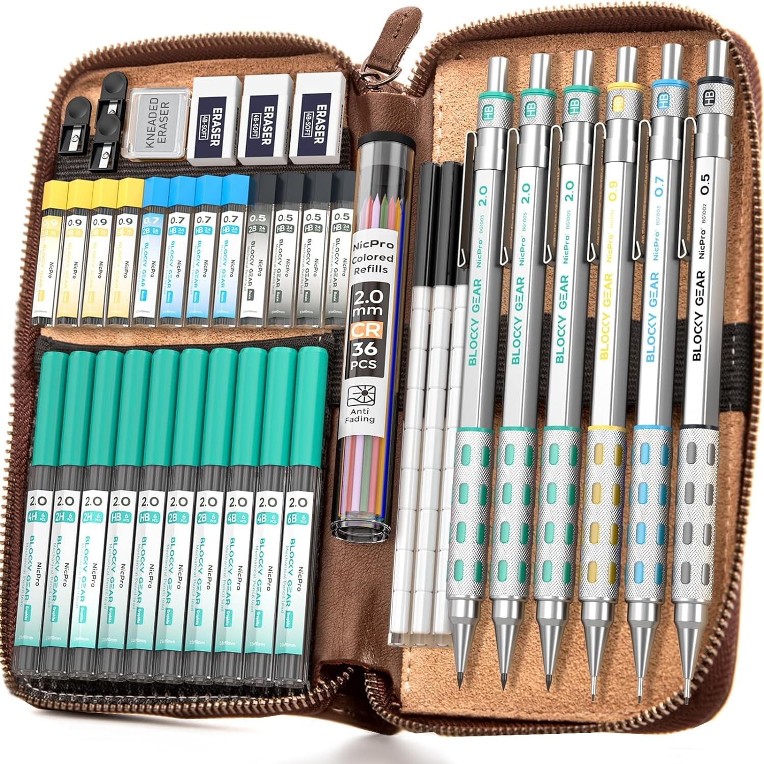 Versatile Mechanical Pencil Kit - 40PCS with Detailed Leads and Leather Storage