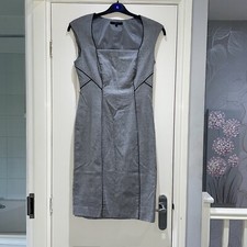 Coast Grey Black Wool Mix Tailored Work Office Smart Pencil Dress Size 12 VGC