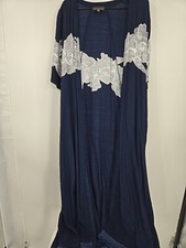 Anthropologie Bel Kazan Blue Kimono Robe Duster with Fringe Size Small Pockets