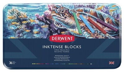 Derwent Inktense Blocks 36 Tin, Set of 36, 8mm Block, Soft Texture, Watersolu...
