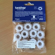 Prewound Brother Embroidery Bobbin with Thread - White 10 pack