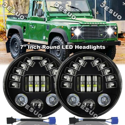 Pair 7'' inch Round LED Headlight High/Lo Beam Kit For Land Rover Defender 90 110
