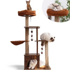 Cat Tree, 4 in 1 Large Modern Cats Tower with Jute Scratching Post and Hammoc...