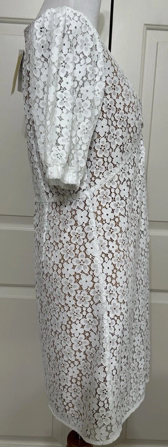 Abito donna Michael Kors taglia 8 bianco scollo a V manica corta linea A nuovo con etichette $195