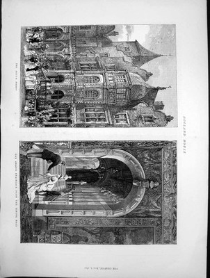 Alter Druck Holland Haus Südfront Große Treppe aus Speisesaal 1872 19.