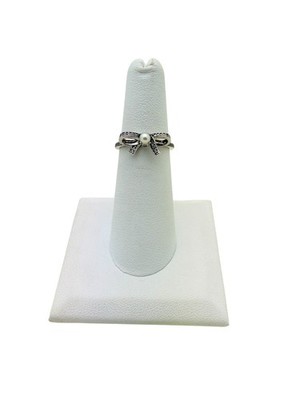 Pandora Sterling Silver Clear CZ Delicate Sentiments Pearl Bow Ring Size 5.25