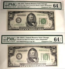 1934/1934A $50 Fr-2102/210Chicago Consecutive Changeover Pair PMG 64/64 EPQ Mule