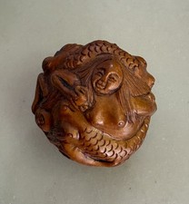 Hand-Carved Boxwood Ojime Netsuke Bead, Merma...