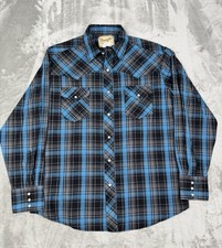 Vintage Wrangler Pearl Snap Shirt Mens XL Black Blue Plaid Western Cowboy 90s