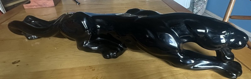 Vintage Black Panther Ceramic Stalking Figure Statue 24" Mid Century Modern