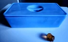 RARE Vintage PYREX 502 Delphite Blue Rectangle Fridge Dish W/Recessed Handle Lid