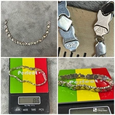 925 Sterling Silver Shiny XO Hugs & Kisses Hinge Chain Bracelet 8.6 Grams !! 7”