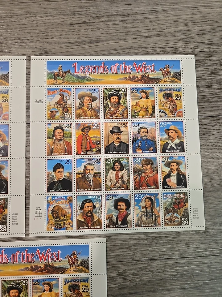 3 USPS 1993 LEGENDS OF THE WEST FULL SHEET 29¢ Stamps BUFFALO BILL  OAKLEY MNH - Image 3 of 4