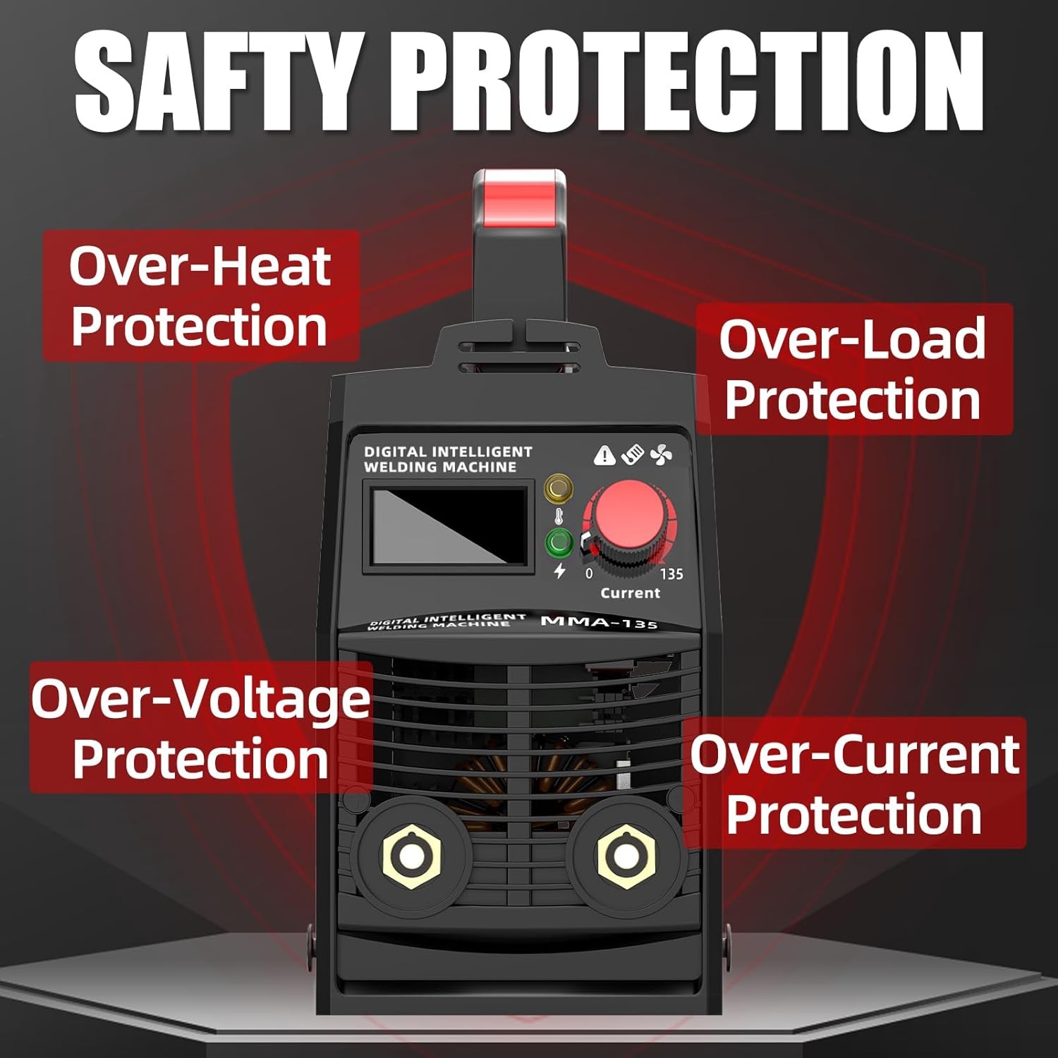 Mini Stick Welder, 135Amp ARC Welding Machine with Synergic Control, IGBT Red 
