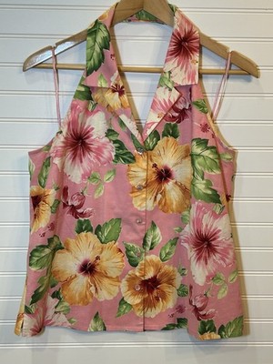 Tommy Bahama Sunshine Wink Halter Top w Buttons  and Collar, Women s Size 12