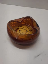 Modern Amber , White Controlled Bubble Art Glass Cigar Ashtray