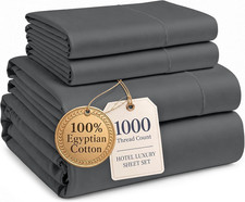 Queen Bed Sheet Set 1000 TC Egyptian Cotton Sateen Deep Pocket 4 Piece Charcoal