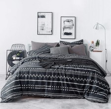 Boho Aztec Duvet Cover King 100 Cotton 3 Pcs Set 1 Vintage Black and White B...