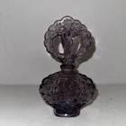 Vintage FENTON Art Glass Perfume Bottle Amethyst Purple Stopper Flowers Floral