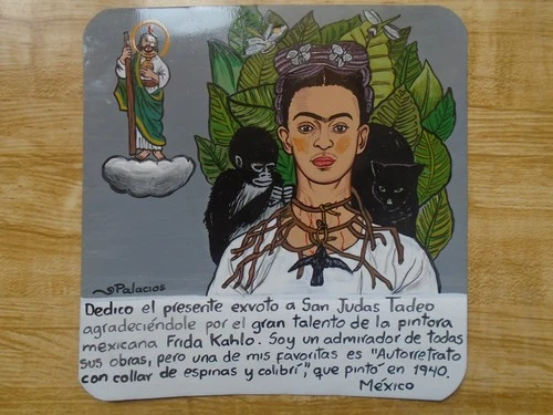 Exvoto Self-Portrait with Thorn Necklace and Hummingbird by Frida Kahlo theme