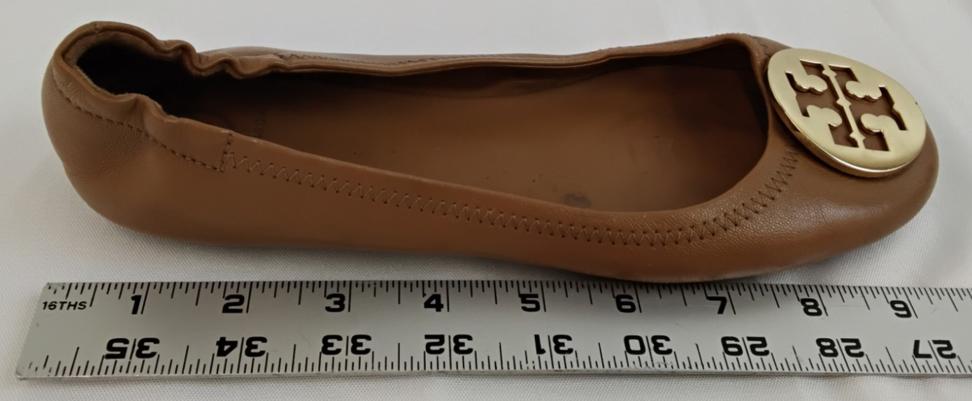 Tory Burch Reva Ballet Flats Women's 7 Brown Leather w/ Gold Elastic Back #Z5060 thumbnail 11