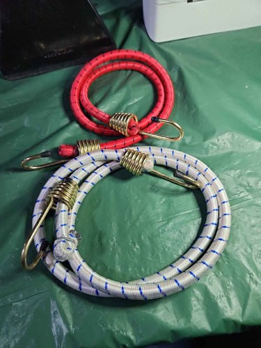2 Strong Bungee Cords Metal Hooks Elastic Tie Down Strap Red White
