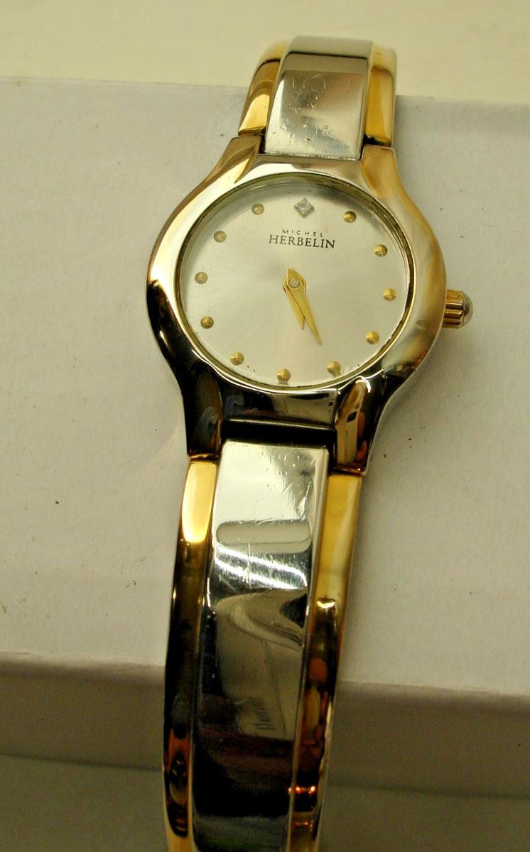 Michel Herbelin Diamond Two-Tone Silver Gold Swiss Quartz Watch