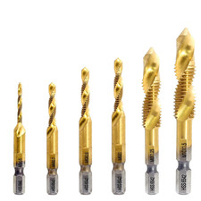 6 Pcs Combination Tap and Drill Bit Set  Titanium Coated Thread Tap Drill Bits