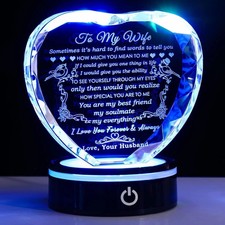 YWHL Gifts for Wife with Colorful LED Base Romantic Wedding Anniversary I Love Y