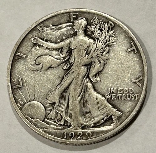 1929-S Silver Walking Liberty Half Dollar San Francisco Mint Very Good Condition
