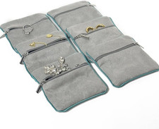 6-Piece Padded Velvet Jewelry Pouch with Zipper - Portable Storage Bag for Trave