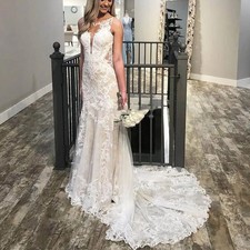 3D Floral Mermaid Wedding Dresses Backless Lace Appliques Sweep Bridal Gown