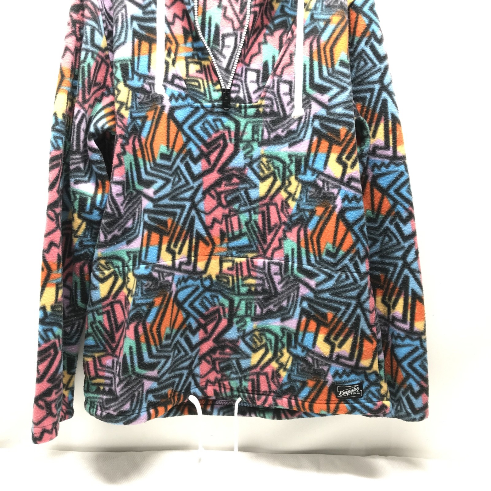 Empyre sweater Mens Large Drawstring abstract Print Y2K Pink Blue Green Vintage image 3