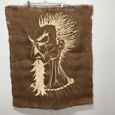 Vintage 70s Burlap Yarn Wall Art Don Quixote Portrait Handmade 36' x 30"
