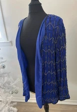Vtg J.M.C. Top Womens 3X Blue Silk Beaded Sequin Dressy Cocktail NEW YEARS EVE