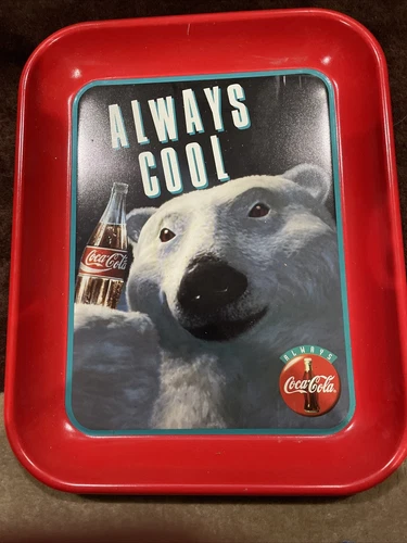 Vintage 1993 Coca-Cola Polar Bear Tray "Always Cool" Coca-Cola Tin Serving Tray