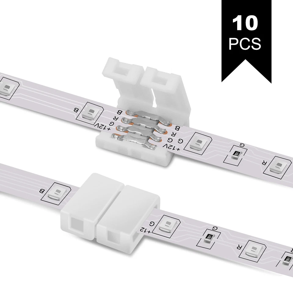 10pc 10mm 4Pin Solderless Connector Clip-on Adapter for 5050 RGB LED Strip Light - Image 2 of 4