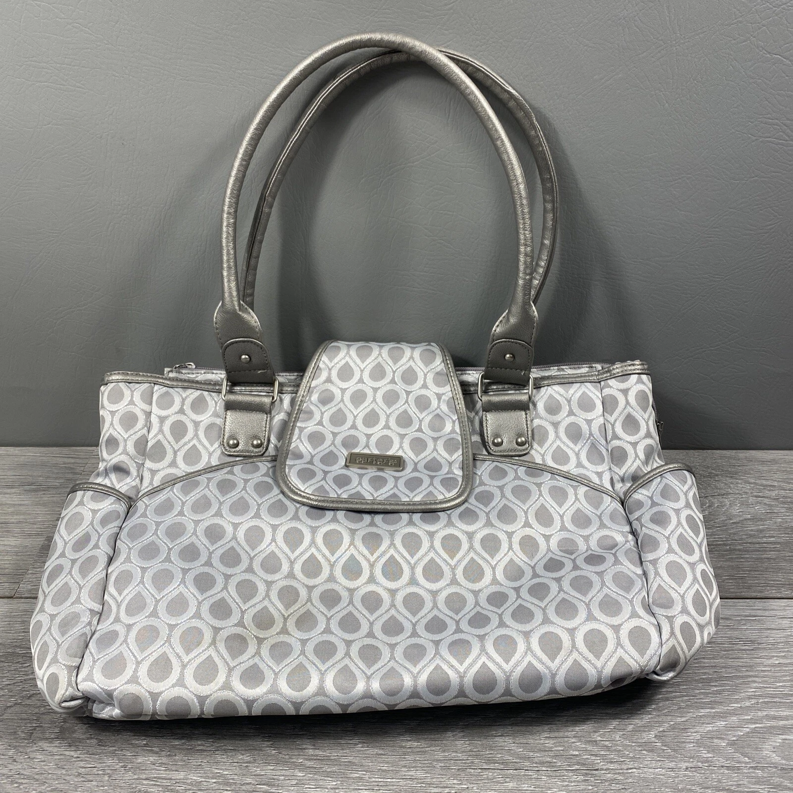 Carters Diaper Bag Gray And Silver Multiple Pockets Changing Pad And Clear Pouch