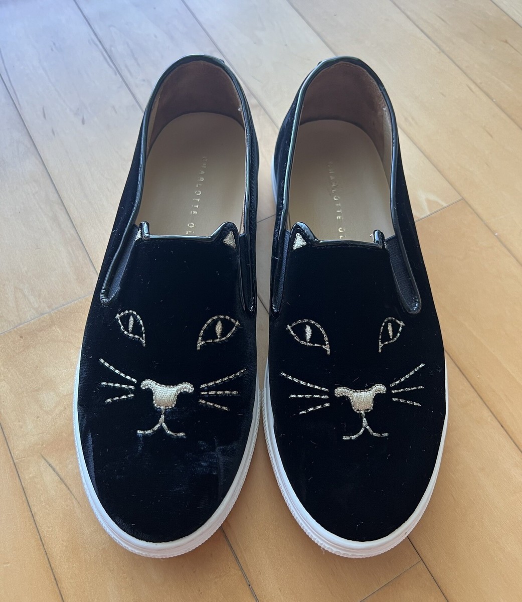 Charlotte Olympia “Cool Cats” Canvas Slide On Sneakers Shoes Size